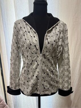 Samuel Dong Evening Jacket Medium Silver Spiral Textured Zip Front